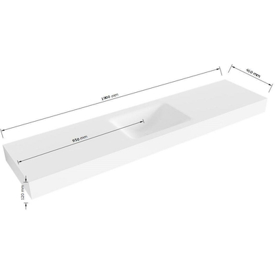 Mondiaz CLOUD Vrijhangende wastafel - B190xH12cm - 1 kraangat - wasbak Midden - solid surface Urban mat (Zwart)