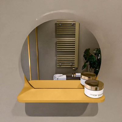 Mondiaz SPOT Badkamerspiegel - rond 30cm - spiegelplanchet - kleur Ocher