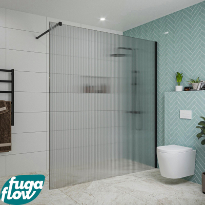 FugaFlow Eccelente Vetro inloopdouche badkamer - 180x200cm - ribbelglas - wandarm - mat zwart