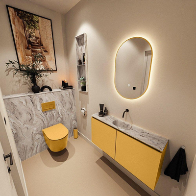 MONDIAZ TURE-DLUX 100cm toiletmeubel Ocher. EDEN wastafel Glace positie midden. Zonder kraangat.