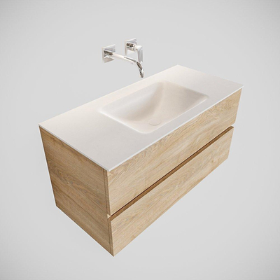 MONDIAZ VICA Badkamermeubelset - 100cm - 2 lades - wasbak Cloud midden - 0 kraangaten - solid surface washed oak