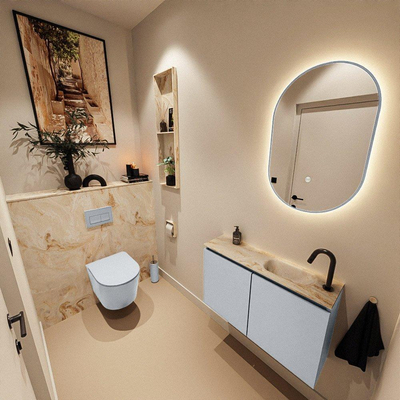 MONDIAZ TURE-DLUX 80cm toiletmeubel Clay. EDEN wastafel Frappe positie rechts. Met 1 kraangat.