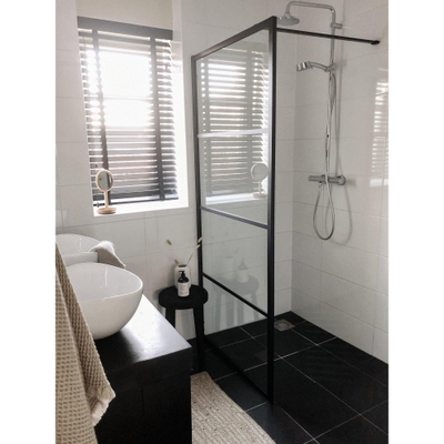 FugaFlow Efficiente Vetro inloopdouche badkamer - 90x200cm - lines frame buitenzijde - antikalk - mat zwart