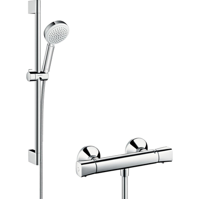 Hansgrohe Crometta 100 douchecombinatie: met Ecostat Universal douchekraan thermostatisch met glijstangset 65cm met Crometta 100 Vario handdouche wit/chroom