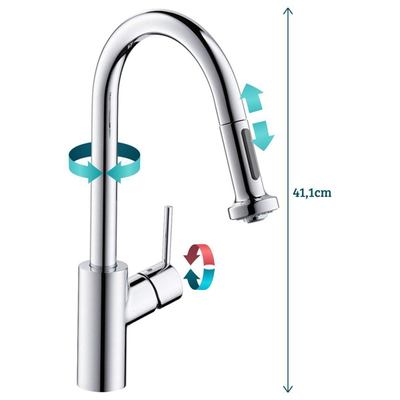 Hansgrohe Variarc 1 greeps keukenkraan met uittrekbare handdouche chroom