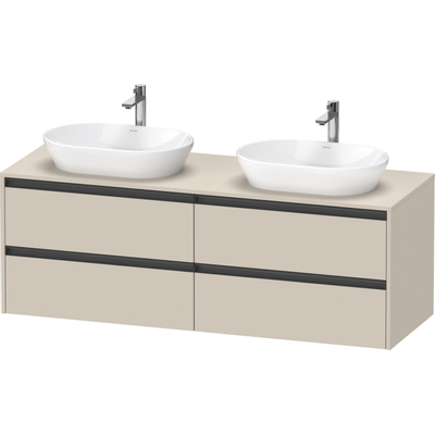 Duravit Ketho 2 wastafelonderbouwkast incl. consoleplaat met 4 laden voor dubbele waskommen 160x55x56.8cm met handgrepen antraciet taupe supermat