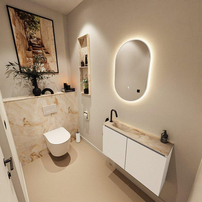 MONDIAZ TURE-DLUX 80cm toiletmeubel Talc. EDEN wastafel Frappe positie links. Met 1 kraangat.