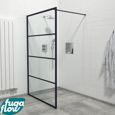 FugaFlow Efficiente Vetro inloopdouche badkamer - 120x200cm - lines frame buitenzijde - antikalk - mat zwart
