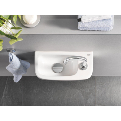 GROHE Euro fonteinset 37x18cm gebogen GROHE kraan Saniclass sifon afvoerplug Chroom Wit