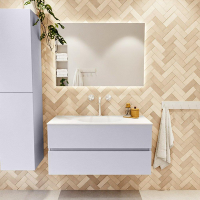 Mondiaz VICA Badkamermeubelset - 100cm - cale - 2 lades - Wastafel MOON - midden - 1 kraangat - kleur talc - XL versie 60cm hoog