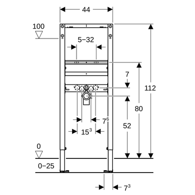 Geberit Duofix wastafel 112cm smalle uitvoering wastafelkraan
