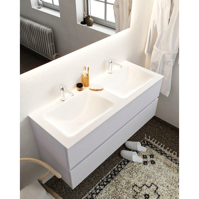 MONDIAZ VICA Badkamermeubelset - 120cm - 2 lades - wasbak Cloud dubbel - 2 kraangaten - solid surface cale