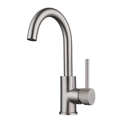 Wiesbaden Ribbd wastafelkraan met draaibare uitloop geborsteld staal