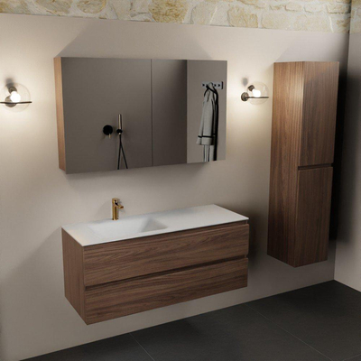 Mondiaz Aivy badmeubelset - 120x45x50cm - 1 kraangat - 1 wasbak talc Solid surface - Links - 2 lades - Met spiegelkast - Melamine Mocha