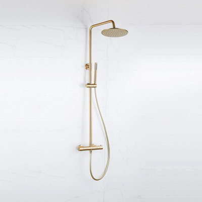 Fortifura Calvi Thermostatische Regendoucheset - 25cm - ronde hoofddouche - staafhanddouche - geborsteld messing PVD OUTLETSTORE