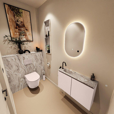 MONDIAZ TURE-DLUX 80cm toiletmeubel Rosee. EDEN wastafel Glace positie links. Met 1 kraangat.