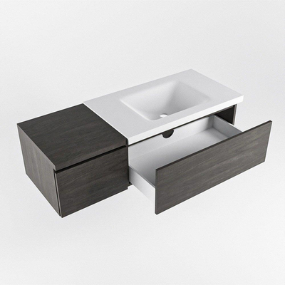 MONDIAZ BUKLA 120cm badmeubel met module 40 kleur Dark Brown met 2 lades. Wastafel CLOUD rechts 0 kraangaten kleur Talc.