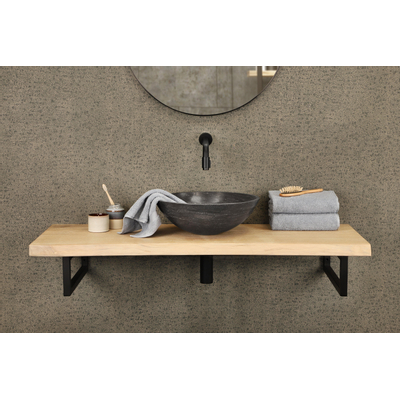 Differnz Limestone waskom - 40x40x15cm - rond - natuursteen - glans antraciet