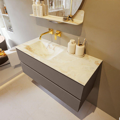 MONDIAZ VICA-DLUX Badkamermeubelset - 110cm - onderkast smoke- 2 lades - inbouw wastafel cloud links - zonder kraangaten - 60cm hoge versie - frape