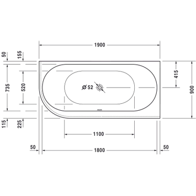 Duravit Darling New kunststof bad acryl hoekmodel voor rechterhoek 190x90x46cm met ommanteling en frame wit