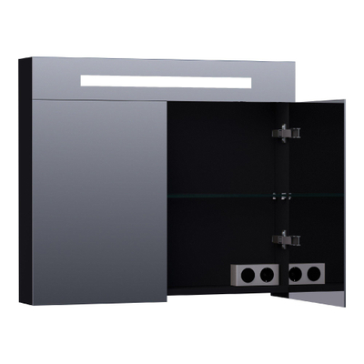 BRAUER Promise Deluxe spiegelkast - 80x70x15cm - met directe verlichting - 2 dubbelzijdige spiegeldeuren - mat zwart
