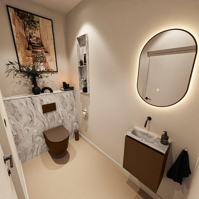 MONDIAZ TURE-DLUX 40cm toiletmeubel Rust. EDEN wastafel Glace positie links. Zonder kraangat.