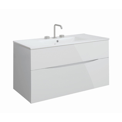 Crosswater Glide II Wastafelonderkast - 100x45x52cm - 2 lades - greeploos - Wit glans