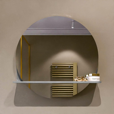 Mondiaz SPOT Badkamerspiegel - rond 50cm - spiegelplanchet - kleur Plata