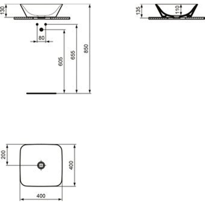 Ideal Standard Connect Air opbouwwastafel vierkant zonder kraangat zonder overloop 40x40cm wit