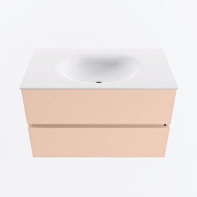 MONDIAZ VICA Badkamermeubelset - 80cm - onderkast rosee- 2 lades - wastafel moon midden - zonder kraangaten - 60cm hoge versie - talc