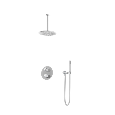 Hotbath Get together IBS1A Complete thermostatische douche inbouwset Buddy met 2 weg stop omstel met 30cm plafondarm 30cm ronde hoofddouche staafhanddouche chroom TWEEDEKANS