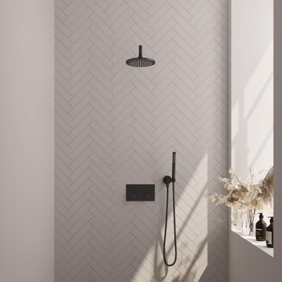 BRAUER Black Edition Thermostatische Regendouche inbouw - drukknoppen - SET 51 - 20cm hoofddouche - gebogen muurarm - staaf handdouche - doucheslang - wandaansluitbocht - zwart mat