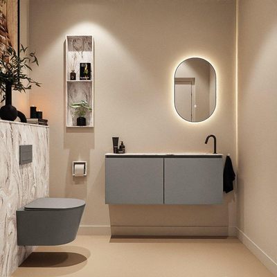 MONDIAZ TURE-DLUX 120cm toiletmeubel Smoke. EDEN wastafel Glace positie rechts. Met 1 kraangat.