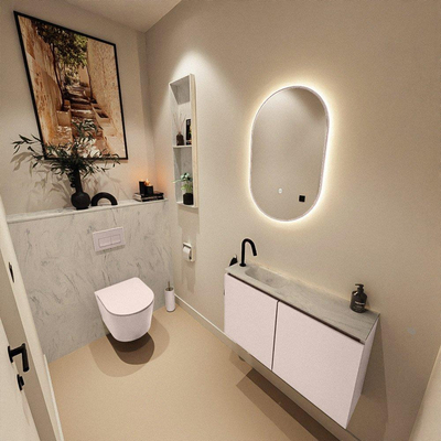 MONDIAZ TURE-DLUX 80cm toiletmeubel Rosee. EDEN wastafel Opalo positie links. Met 1 kraangat.