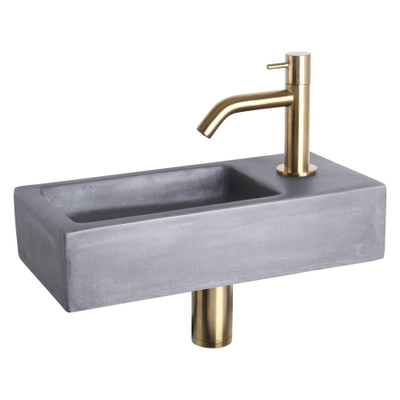 Differnz Hura fonteinset - 38x18x9cm - Rechthoek - 1 kraangat - Goud mat gebogen kraan - Beton Grijs