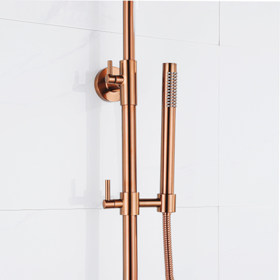 Fortifura Calvi Regendoucheset - thermostatisch - 30cm hoofddouche - metalen slang - staaf handdouche - Geborsteld koper PVD (Koper)