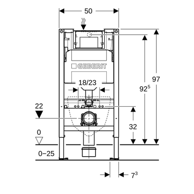 GeberitDuofixvoor wand-wc voor kinderen, 97 cm, met sigma 12 cm