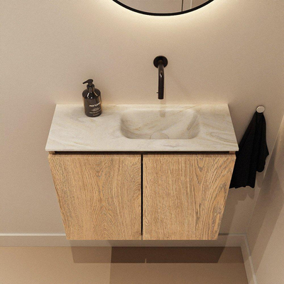 MONDIAZ TURE-DLUX 60cm toiletmeubel Washed Oak. EDEN wastafel Ostra positie rechts. Zonder kraangat.