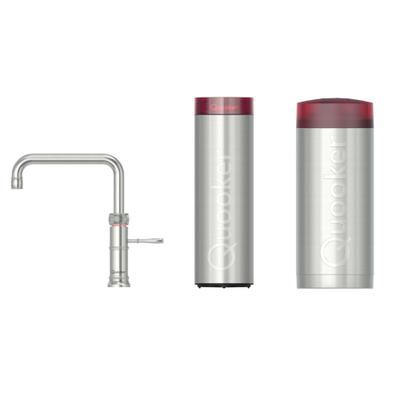 Quooker Classic Fusion Square kokendwaterkraan - draaibare uitloop - Combi incl. Cube reservoir - Warm / kokend / bruisend / gefilterd water - RVS