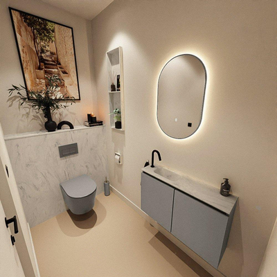 MONDIAZ TURE-DLUX 80cm toiletmeubel Smoke. EDEN wastafel Opalo positie links. Met 1 kraangat.
