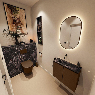 MONDIAZ TURE-DLUX 60cm toiletmeubel Rust. EDEN wastafel Lava positie links. Zonder kraangat.