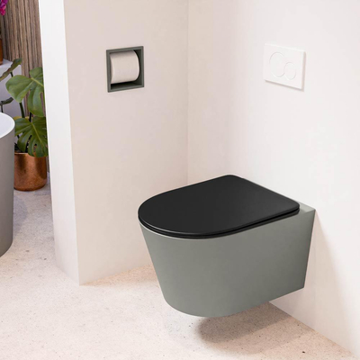 MONDIAZ LAVIE wandclosetpack - 36x53cm - diepspoel - rimless - Smoke (grijs) - softclose - quick-release - toiletzitting - Urban (zwart)