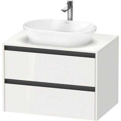 Duravit Ketho 2 wastafelonderbouwkast incl. consoleplaat met 2 laden 80x55x56.8cm met handgrepen antraciet hoogglans wit