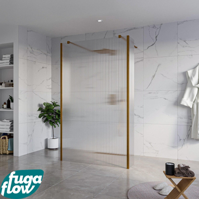 FugaFlow Eccelente Vetro Vrijstaande inloopdouche badkamer - 120x200cm - Helder geribbeld - antikalk - 8mm veiligheidsglas - 2 zijwanden 40cm - met wandarmen en hoekprofielen - Koper geborsteld -