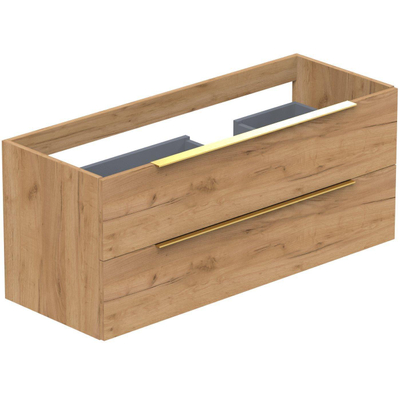 Thebalux Type onderbouwkast 120x45x50cm opbouwgreep messing 2 softclose lades standaard greep 1x uitsparing rechts MDF/spaanderplaat congo brown