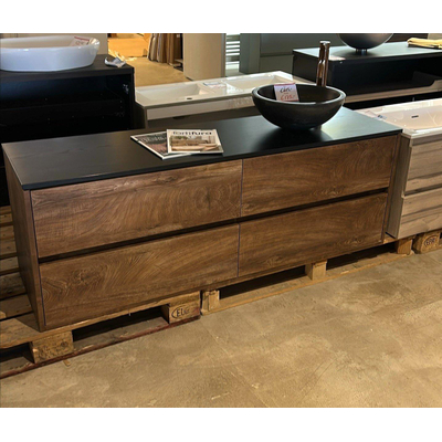 BRAUER Nexxt Wastafelonderkast - met topblad 160x46x55cm - 4 greeploze softclose lades - 2 sifonuitsparingen - MFC - viking shield - inclusief topblad - OUTLET UDEN