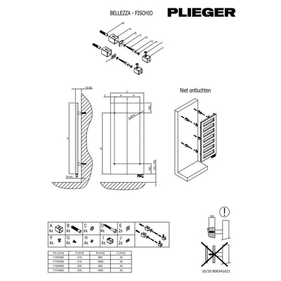 Plieger Bellezza-EL elektrische designradiator 60x175.5cm 900watt staal Black graphite