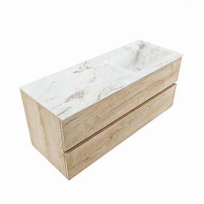 MONDIAZ VICA-DLUX Badkamermeubelset - 120cm - onderkast washed oak - 2 lades - inbouw wastafel cloud rechts - zonder kraangaten - 60cm hoge versie - frape