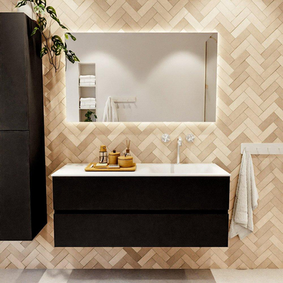 MONDIAZ VICA 120cm badmeubel onderkast Urban 2 lades. Wastafel CLOUD rechts 1 kraangat, kleur Talc.