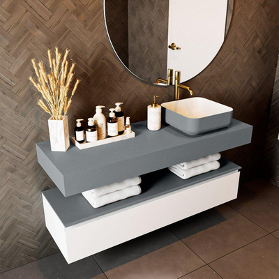 Mondiaz TOP 46 Vrijhangend Topblad - 130x46x12cm - geschikt voor waskom - Solid surface - Plata